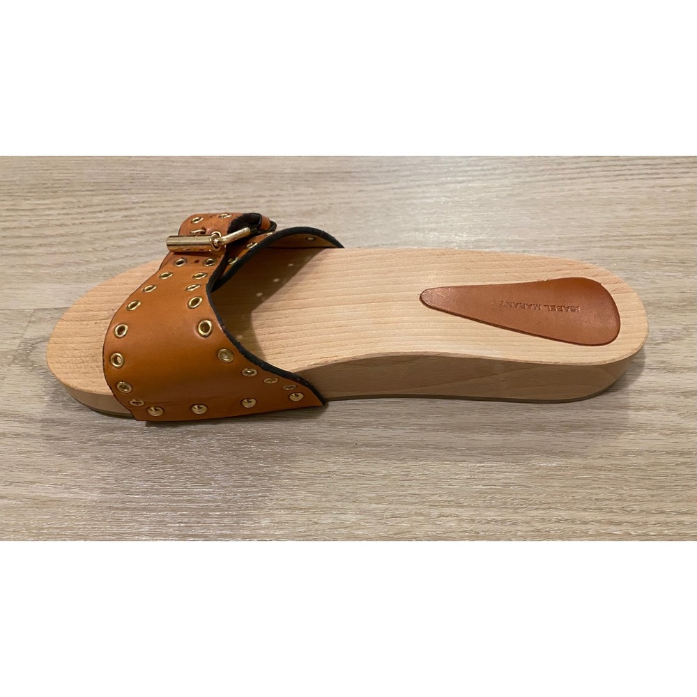 Isabel Marant Jaso Slide Sandal 40 Tan Leather Wood Studded Designer Luxury Boho - Picture 10 of 14